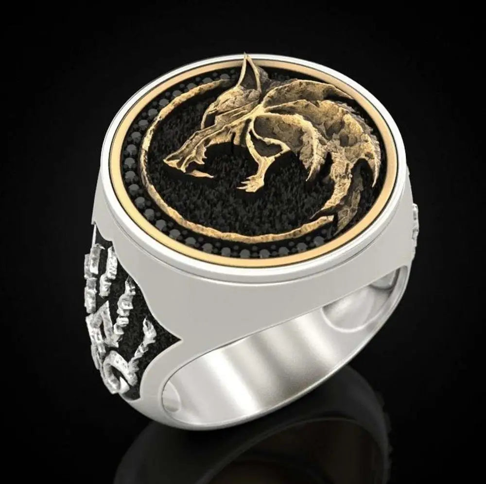 Foydjew New Wizard Hunter Wolf Claw Rings European American Viking Warrior Retro Stainless Steel Two-color Gold Men's Ring