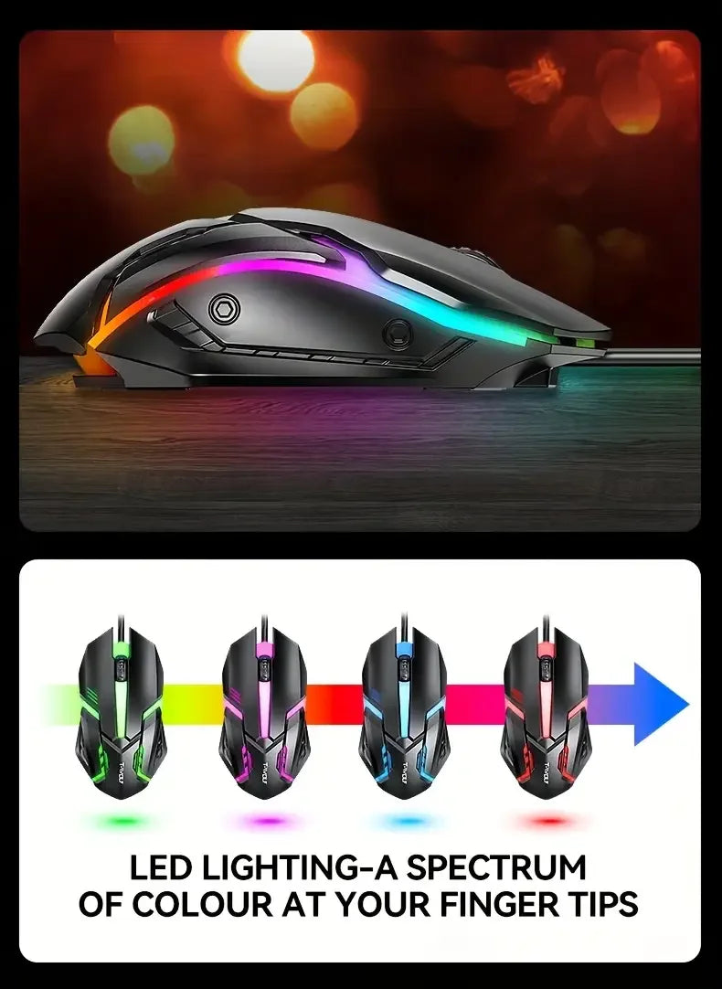 4-in-1 Wired Keyboard and Mouse Set, USB Plug Keyboard and Mouse Suitable for Laptops & Desktops, 104 Keys with RGB Backlighting