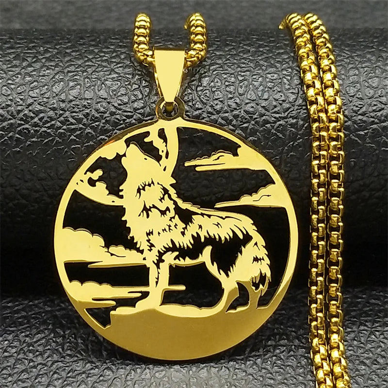 Roar Wolf Crowd Pendant Necklace For Women Men Stainless Steel Gold Silver Color Sky Animal Lover Man Chain Jewelry Gifts