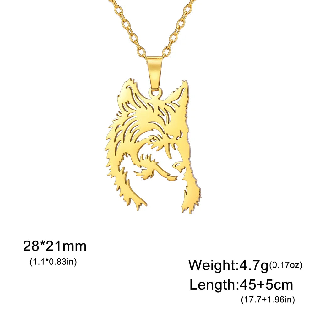 My shape Stainless Steel Wolf Head Necklace for Men Women Hollow Wolf Animal Necklace Punk Jewelry Male Boys Valentine's Day