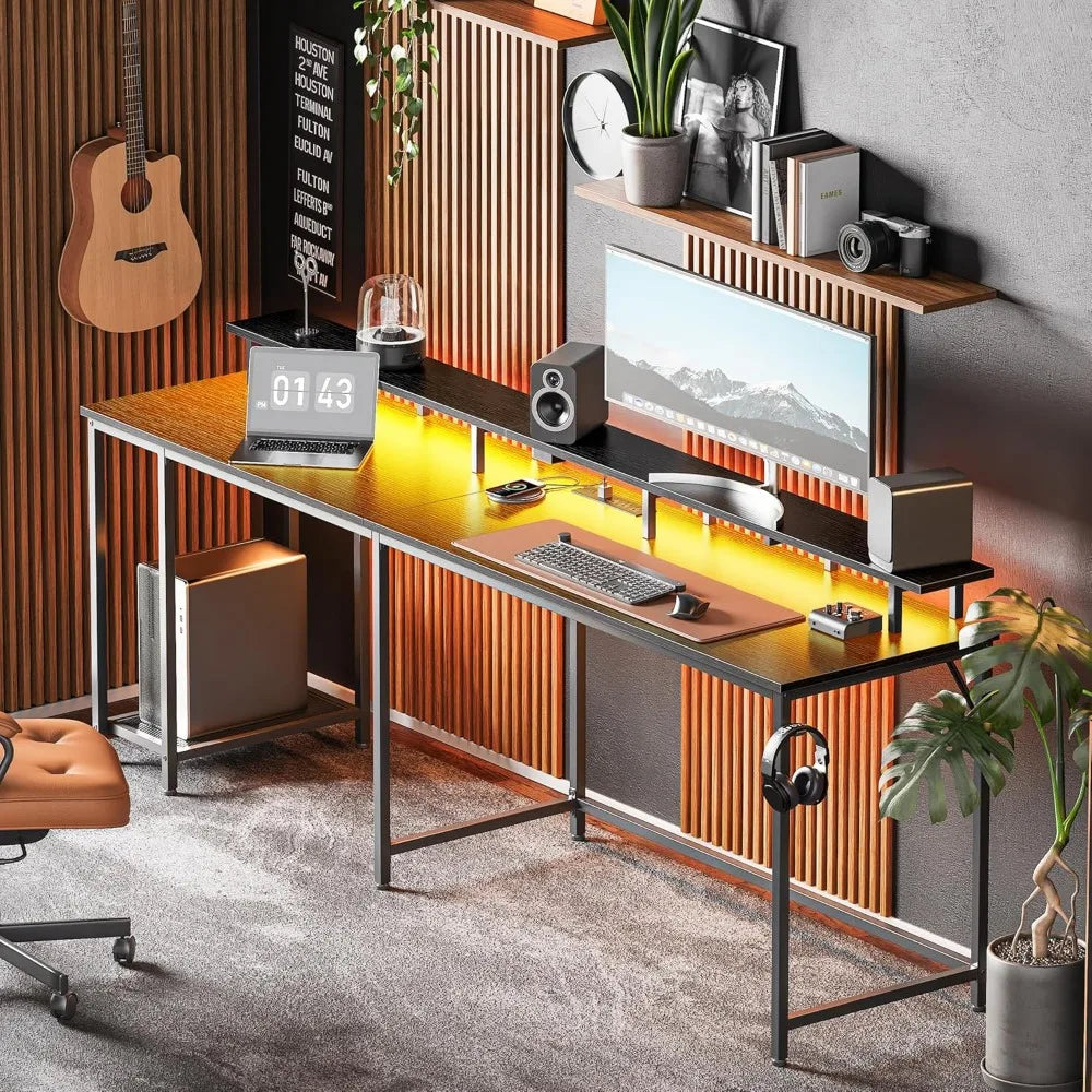 Desk L Shaped Gaming Desk with LED Lights & Power Outlets