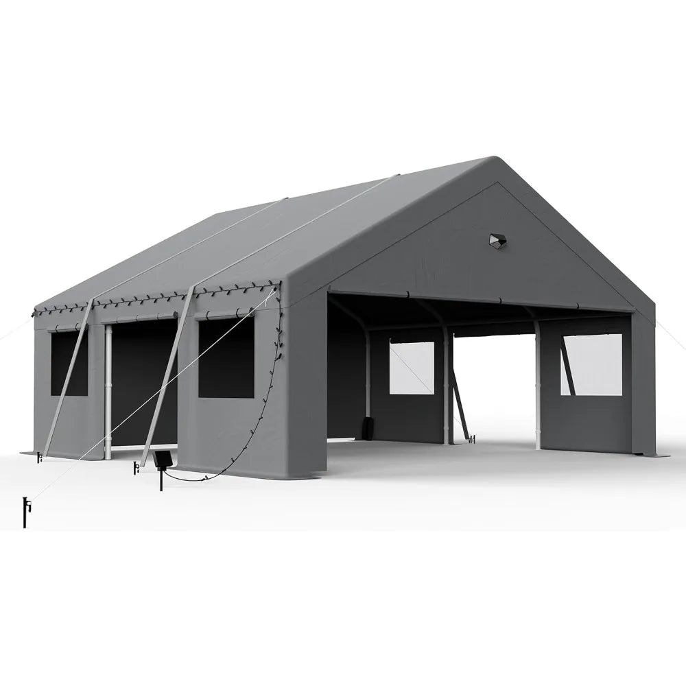20x20 Carport Canopy, Heavy Duty Car Ports with Sidewalls, Portable Garage Carports with Roll Up Zipper End & Side Doors
