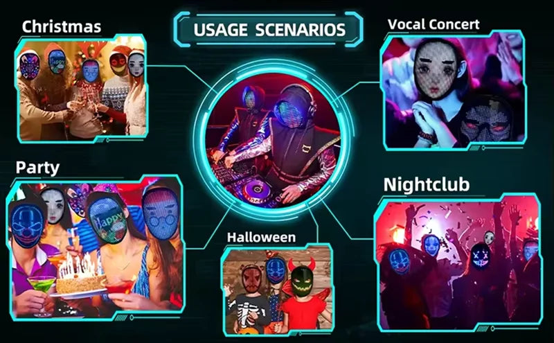 Led Mask with Gesture Sensing,Bluetooth APP Control Programmable Smart Display Face Transforming Light Up Halloween Mask