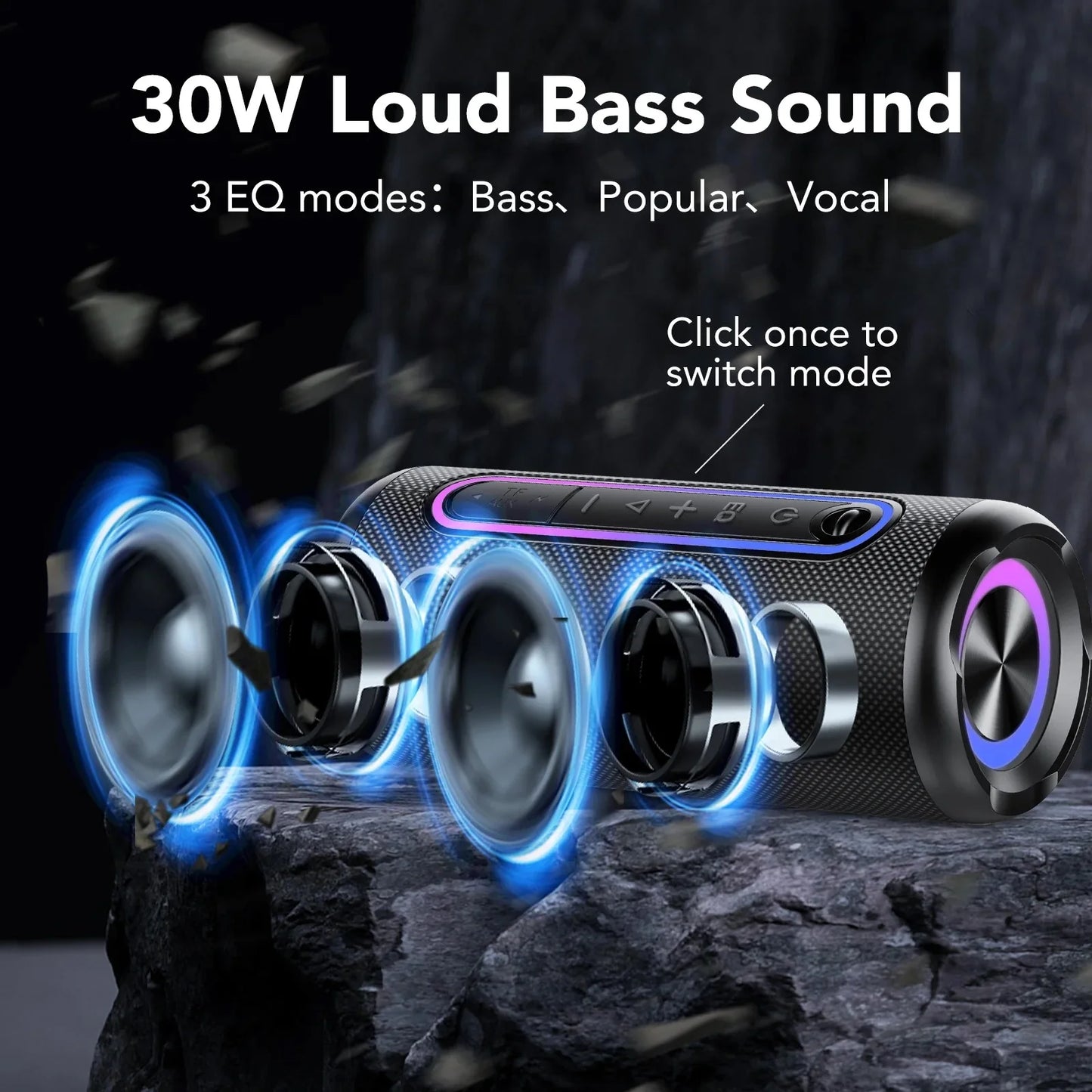 Bluetooth Speakers, Portable Wireless Speaker with 30W Loud Stereo Sound, BT5.4, IP7 Waterproof, 24H Playtime, Portable Speaker