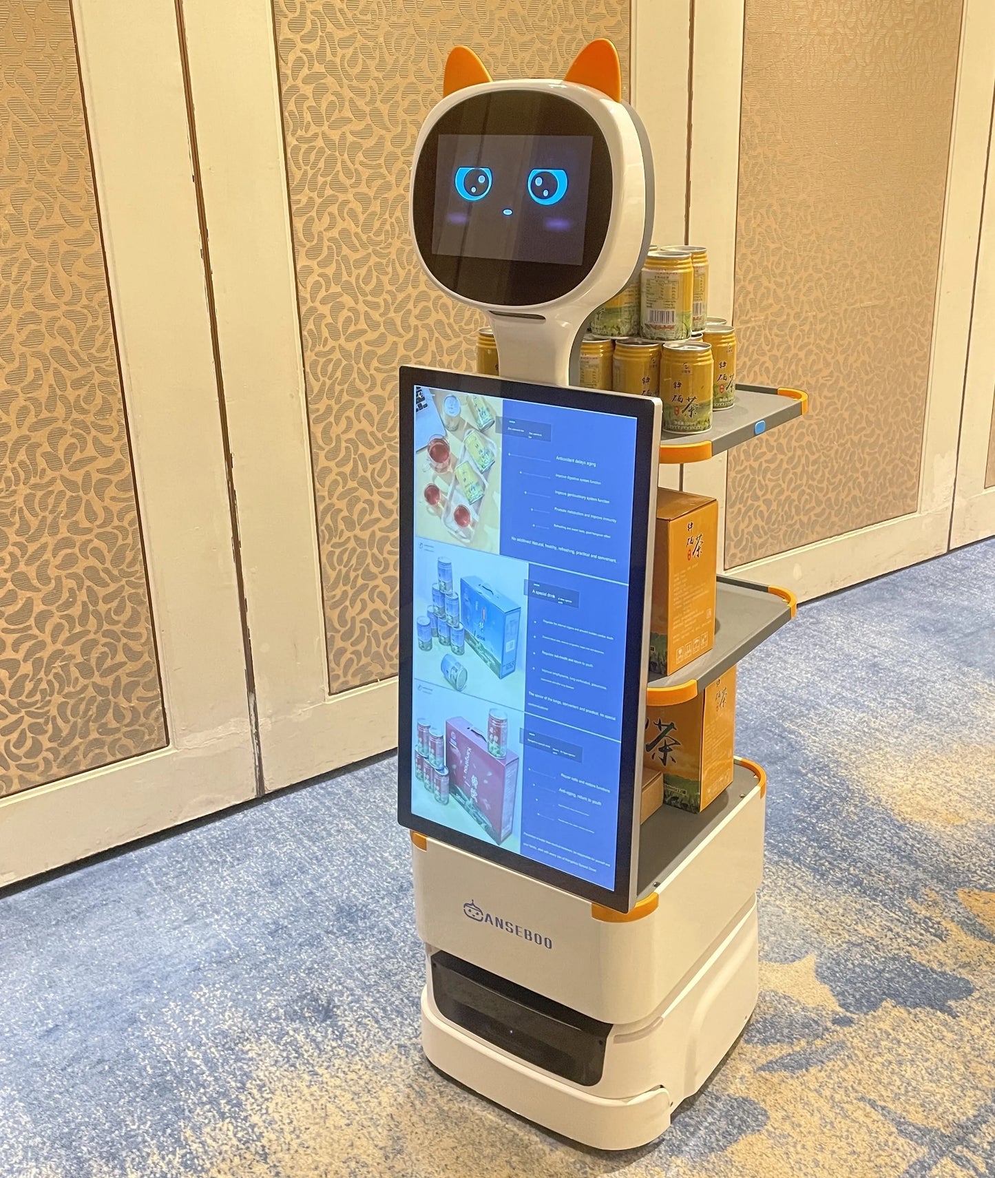 2024 Hot Sale Advertising Robot Humanoid Intelligent Autonomous Advertising Robot Delivery Food With 27 Inch Screen for Party