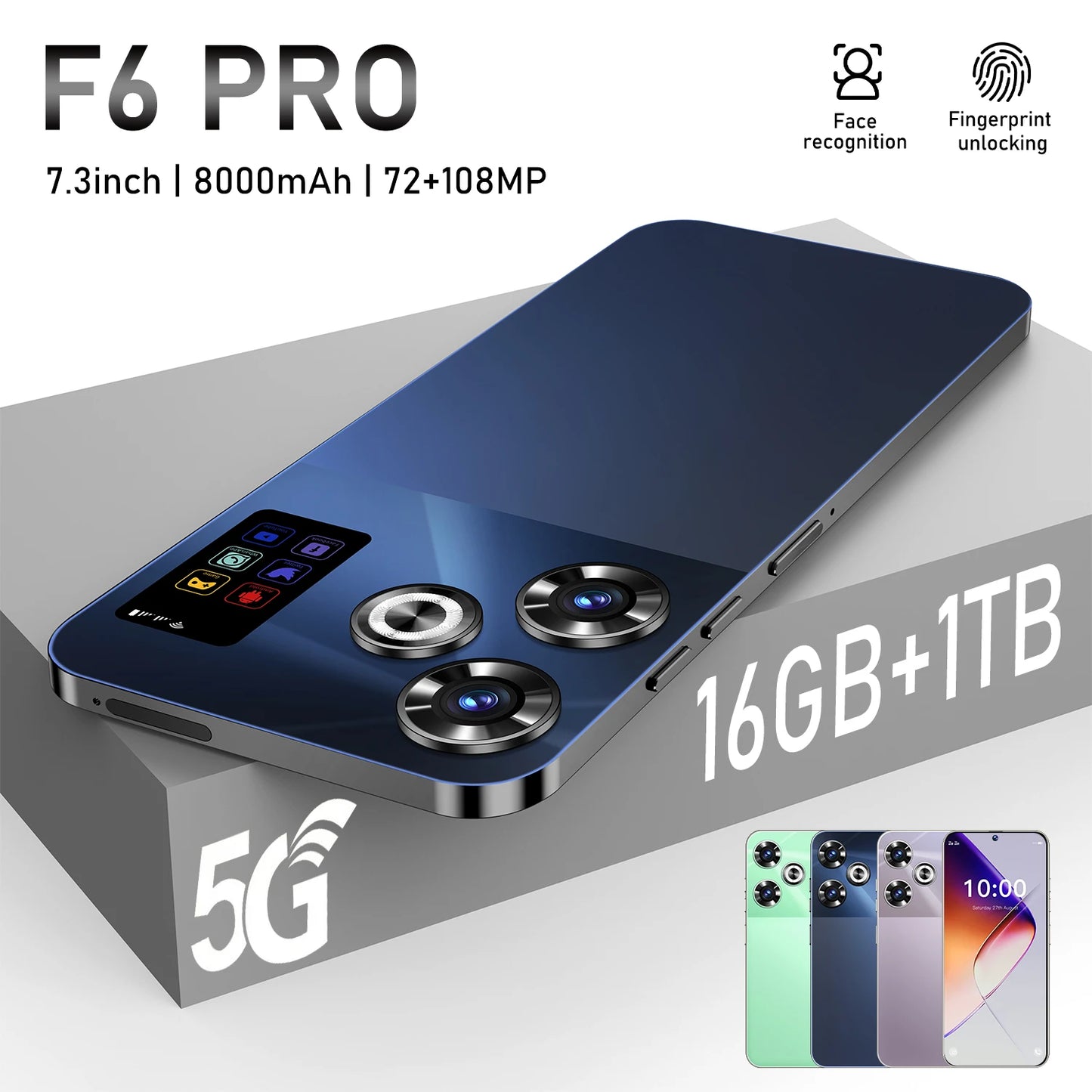 F6 Pro Straight Talk Compatible 5G Smartphone Snapdragon 8 Gen3 108MP Rear Camera 1TB Internal Storage Android 14 60Hz Display