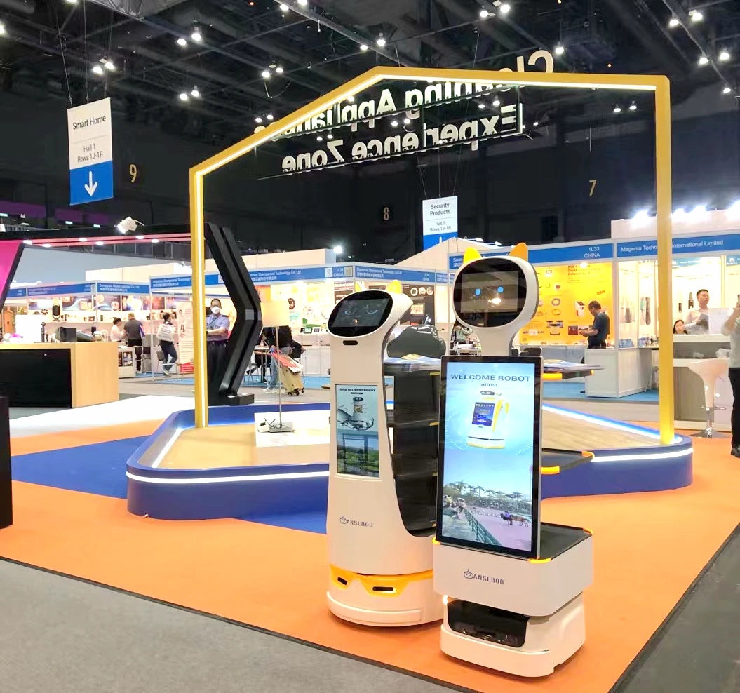 2024 Hot Sale Advertising Robot Humanoid Intelligent Autonomous Advertising Robot Delivery Food With 27 Inch Screen for Party