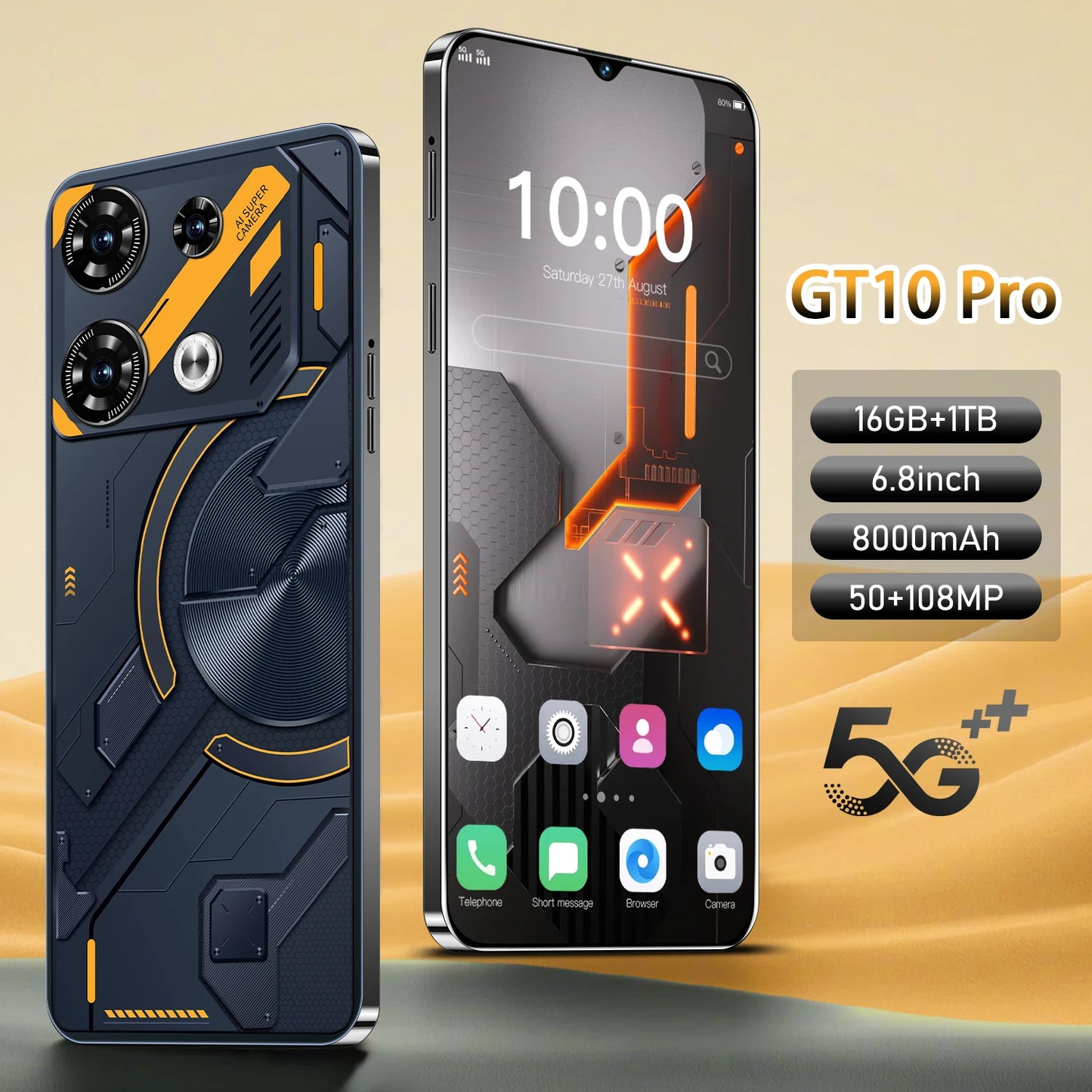 2025 Original GT10pro 5G Smartphone 16GB+1TB 6.8 Inch 13.0 Android Mobile Phones Unlocked Dual Card English French Spanish HD