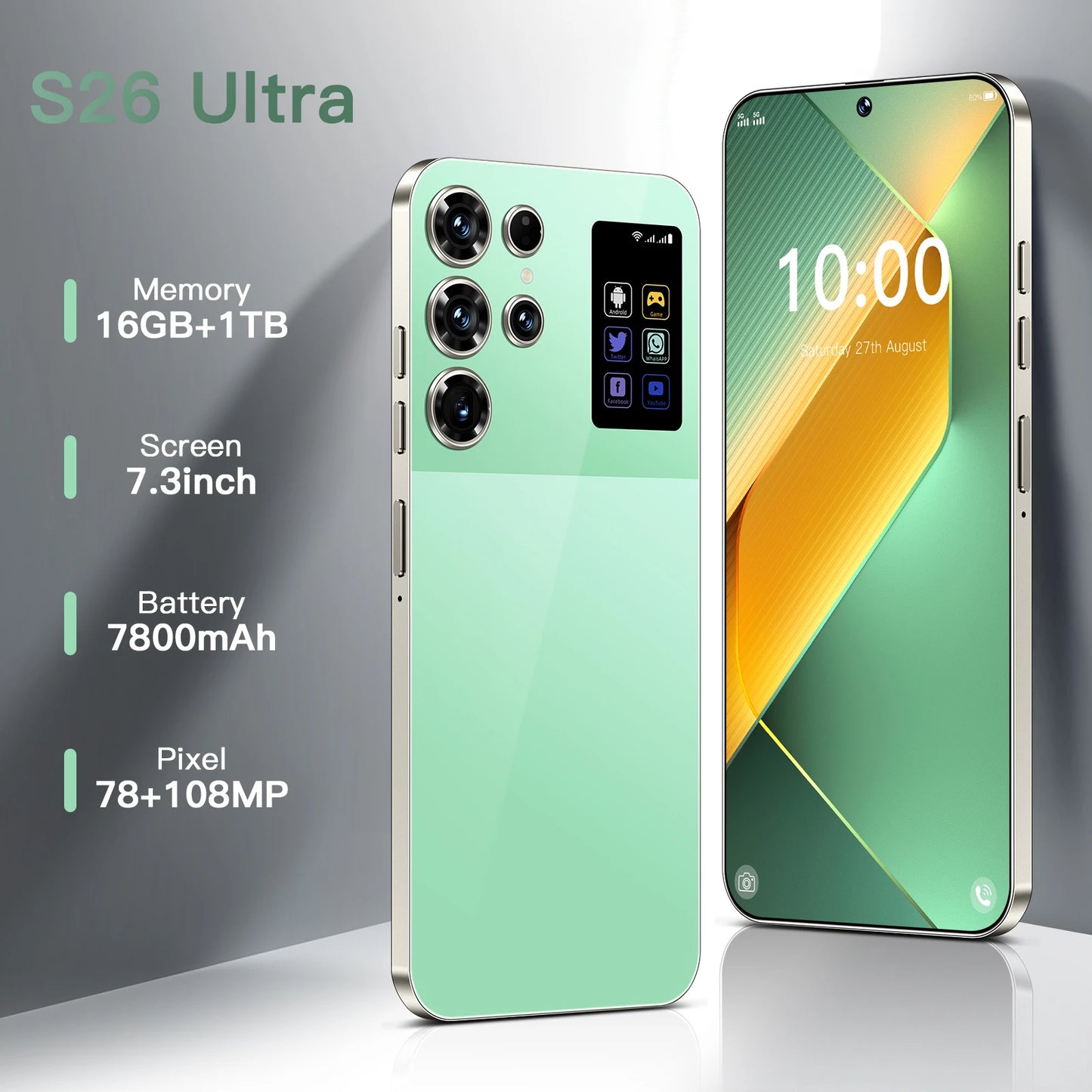 Hot Selling S26 Ultra Original 5G Smartphone 16GB+1TB 72MP+108MP Dual Camera HD Full Display Android 14 Face Unlock 100W