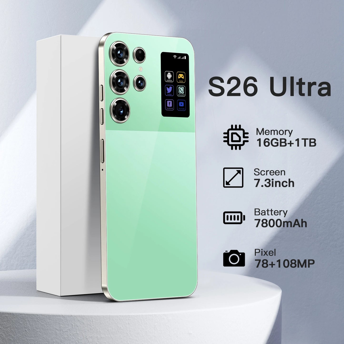 Hot Selling S26 Ultra Original 5G Smartphone 16GB+1TB 72MP+108MP Dual Camera HD Full Display Android 14 Face Unlock 100W