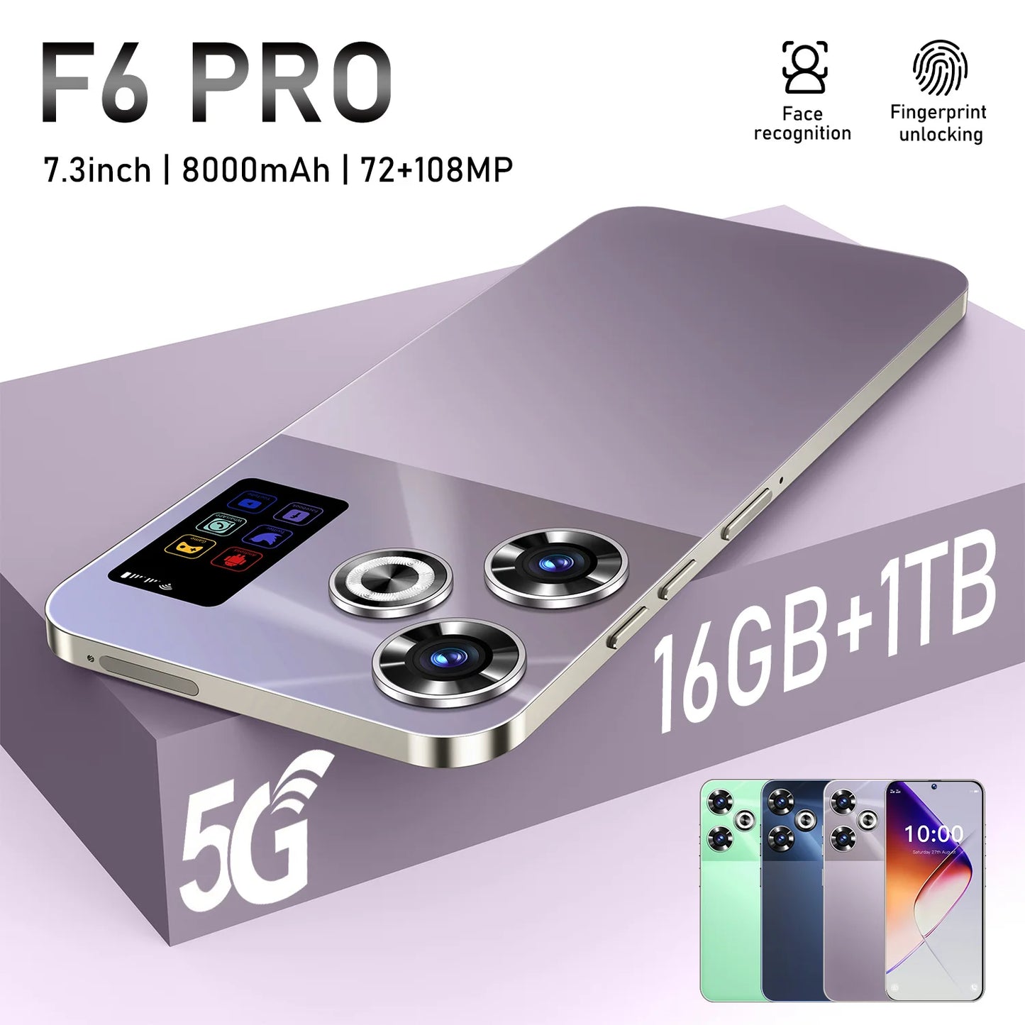 F6 Pro Straight Talk Compatible 5G Smartphone Snapdragon 8 Gen3 108MP Rear Camera 1TB Internal Storage Android 14 60Hz Display