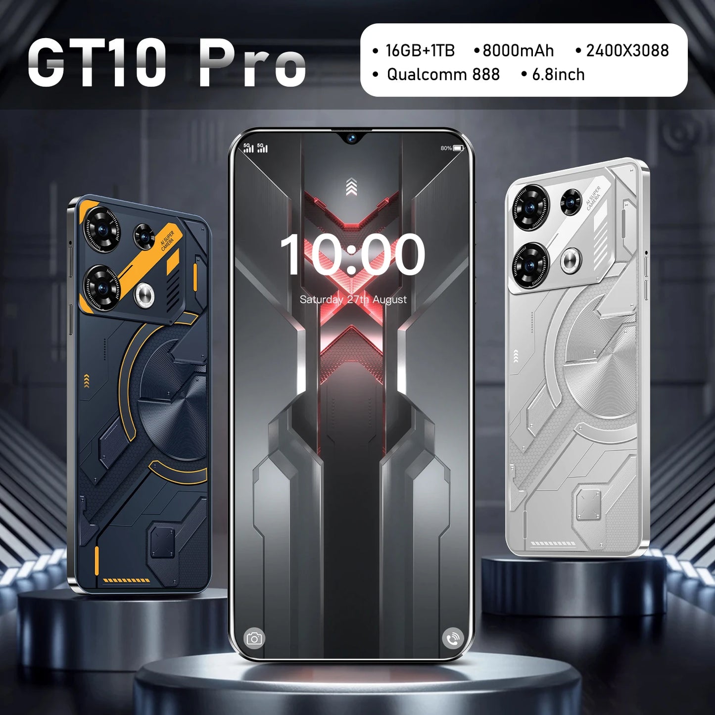 2025 Original GT10pro 5G Smartphone 16GB+1TB 6.8 Inch 13.0 Android Mobile Phones Unlocked Dual Card English French Spanish HD