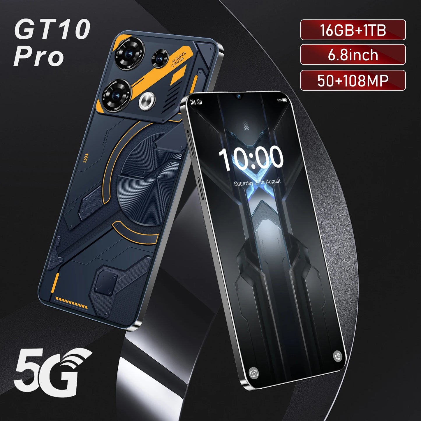 2025 Original GT10pro 5G Smartphone 16GB+1TB 6.8 Inch 13.0 Android Mobile Phones Unlocked Dual Card English French Spanish HD