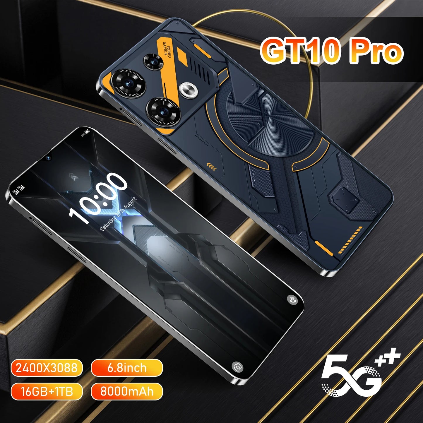2025 Original GT10pro 5G Smartphone 16GB+1TB 6.8 Inch 13.0 Android Mobile Phones Unlocked Dual Card English French Spanish HD