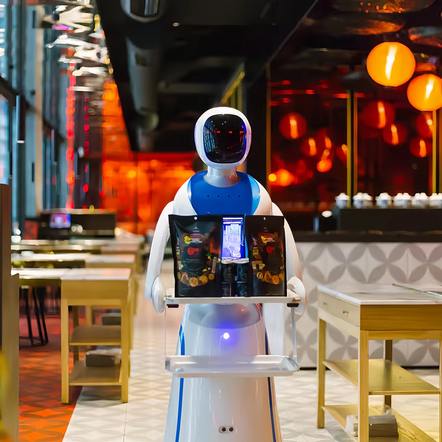Amy Humanoid AI Robot Waiter for Restaurant / Coffee Shop Automatic Walk and Talk Meal robotic server