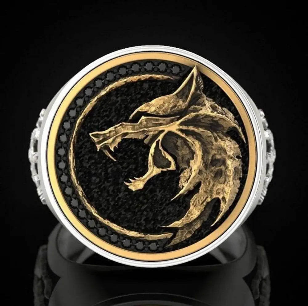 Foydjew New Wizard Hunter Wolf Claw Rings European American Viking Warrior Retro Stainless Steel Two-color Gold Men's Ring