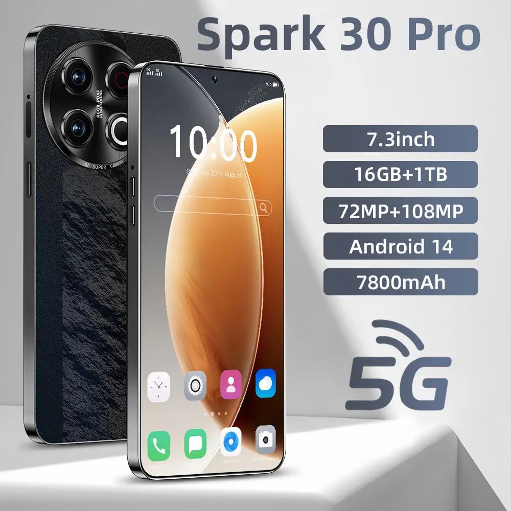 R C53 Spark 30 Refurbished 5G Android 14 Smartphone 108MP Camera HD Display Dual SIM Quick Charge French/Spanish/English
