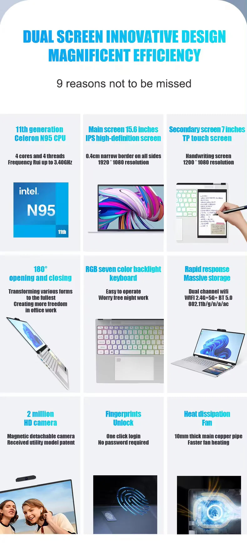 Super Cheap Hot Selling Computer Factory Cheapest N95 Dual-screen 15.6 "+7" Laptop Business Laptop Win 11 Intel Business Laptop