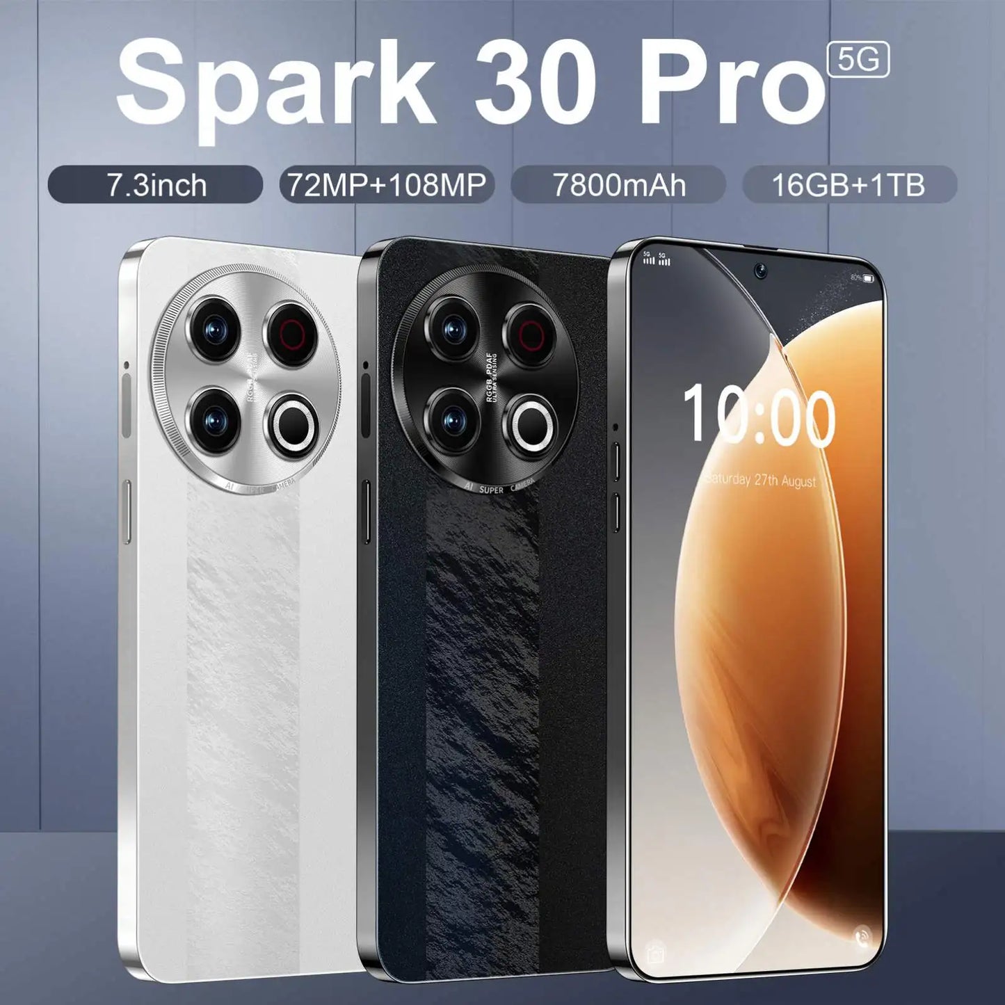 R C53 Spark 30 Refurbished 5G Android 14 Smartphone 108MP Camera HD Display Dual SIM Quick Charge French/Spanish/English
