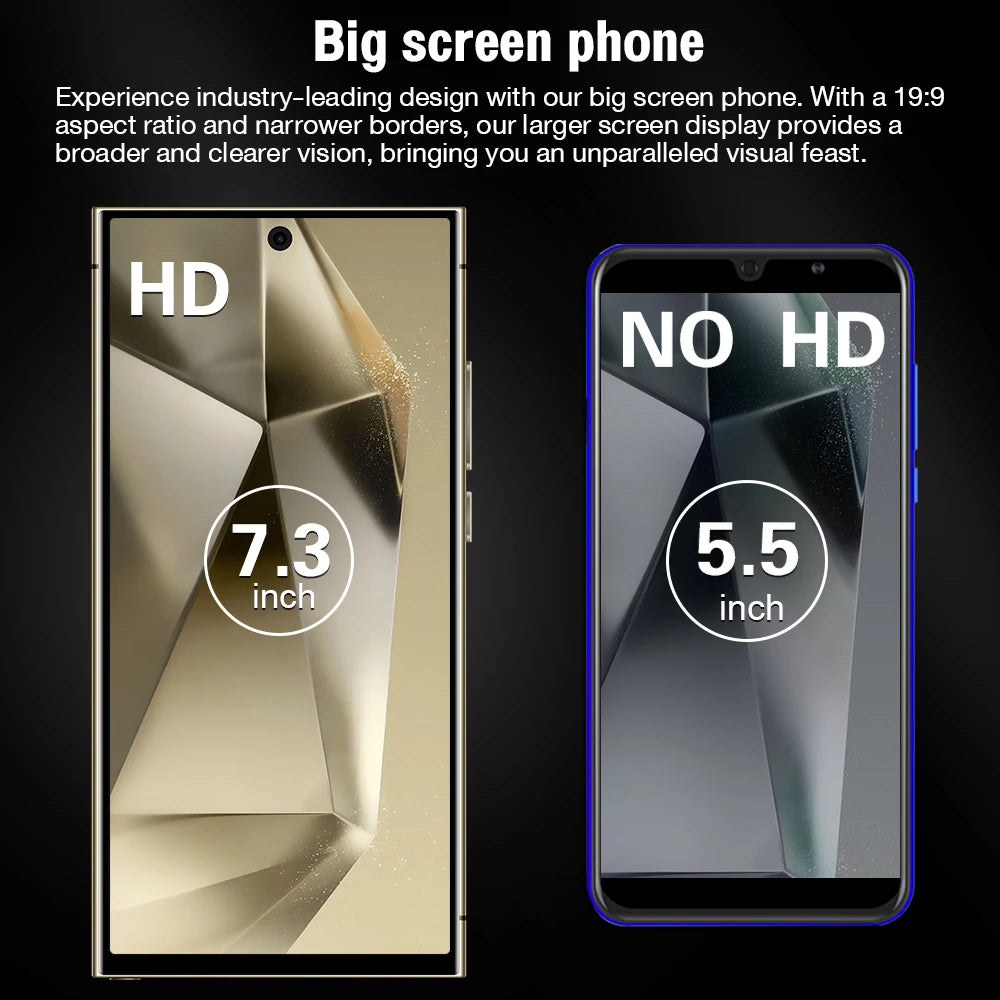 Hot Selling S24 ULTRA Original 6GB+128GB 5G Smartphone 7.3 Inch 72MP+108MP Android 14 Cell Phone Unlocked Gaming Mobile Phones