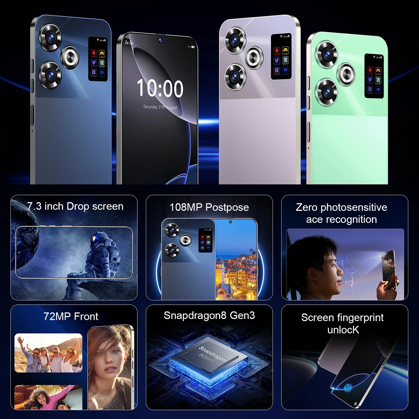 F6 Pro Straight Talk Compatible 5G Smartphone Snapdragon 8 Gen3 108MP Rear Camera 1TB Internal Storage Android 14 60Hz Display