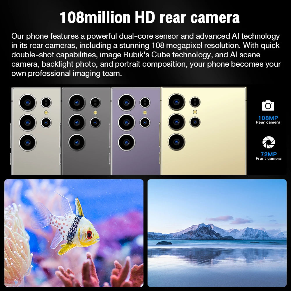 Hot Selling S24 ULTRA Original 6GB+128GB 5G Smartphone 7.3 Inch 72MP+108MP Android 14 Cell Phone Unlocked Gaming Mobile Phones