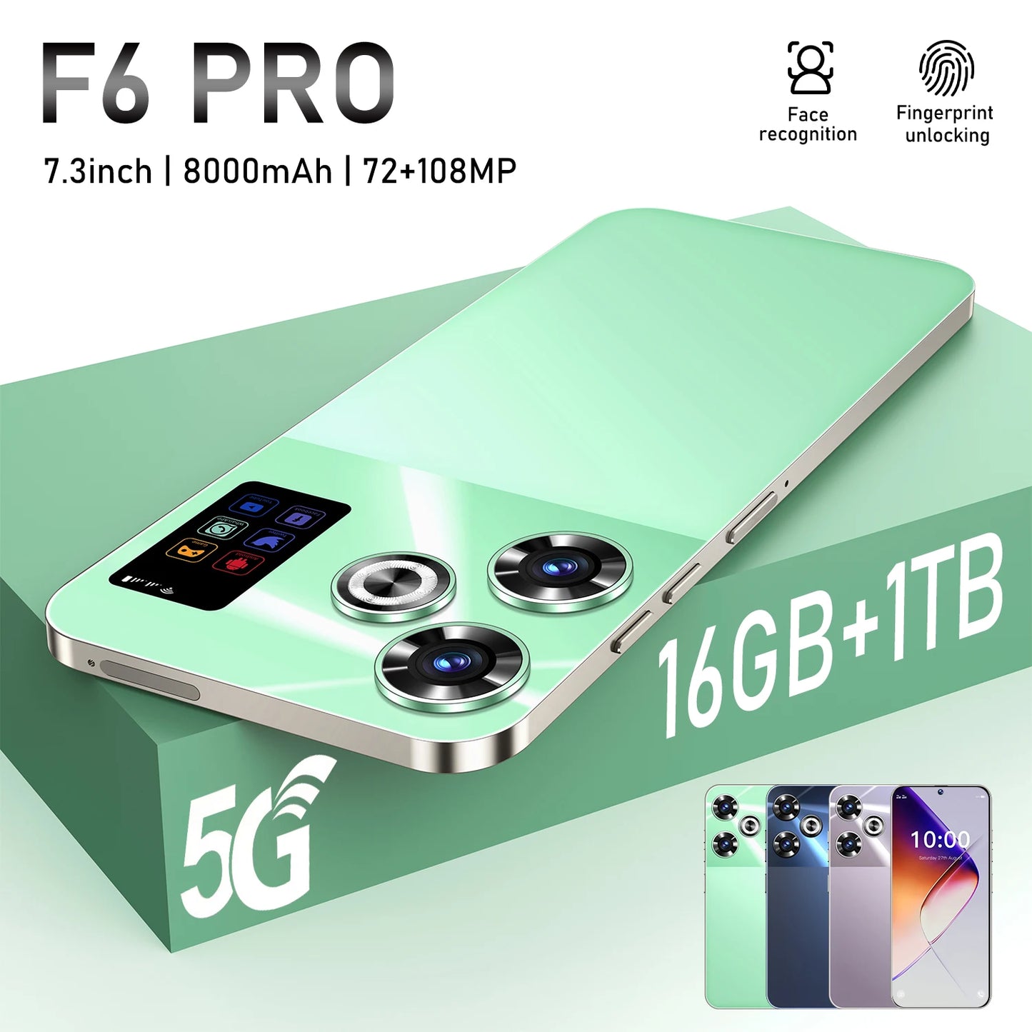 F6 Pro Straight Talk Compatible 5G Smartphone Snapdragon 8 Gen3 108MP Rear Camera 1TB Internal Storage Android 14 60Hz Display