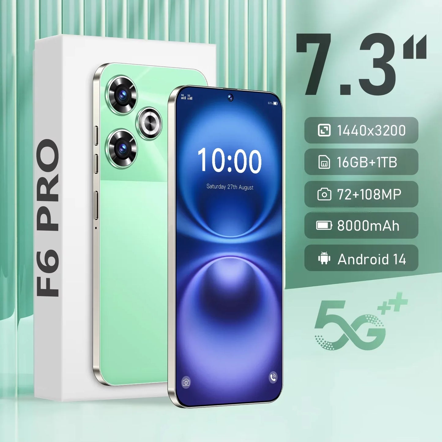 F6 Pro Straight Talk Compatible 5G Smartphone Snapdragon 8 Gen3 108MP Rear Camera 1TB Internal Storage Android 14 60Hz Display