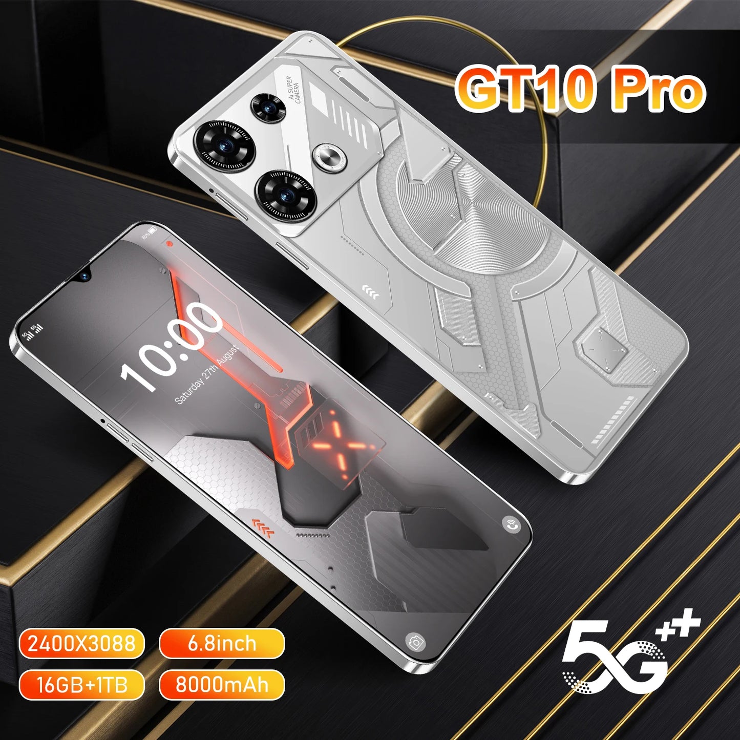 2025 Original GT10pro 5G Smartphone 16GB+1TB 6.8 Inch 13.0 Android Mobile Phones Unlocked Dual Card English French Spanish HD