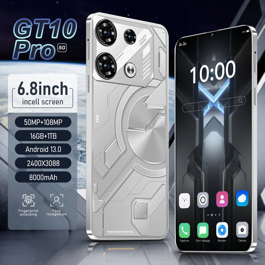 2025 Original GT10pro 5G Smartphone 16GB+1TB 6.8 Inch 13.0 Android Mobile Phones Unlocked Dual Card English French Spanish HD