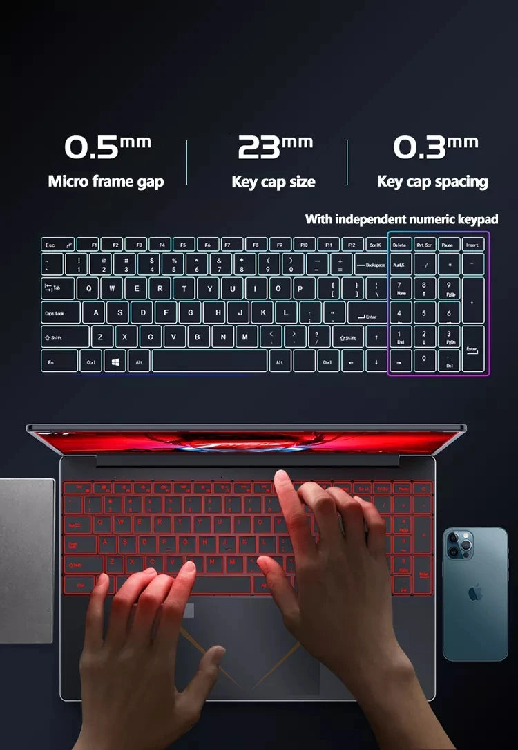 Win 10 Pro Laptop, 15.6" FHD IPS Display, 12G RAM with N5095 Notebook Portable Gaming Laptop