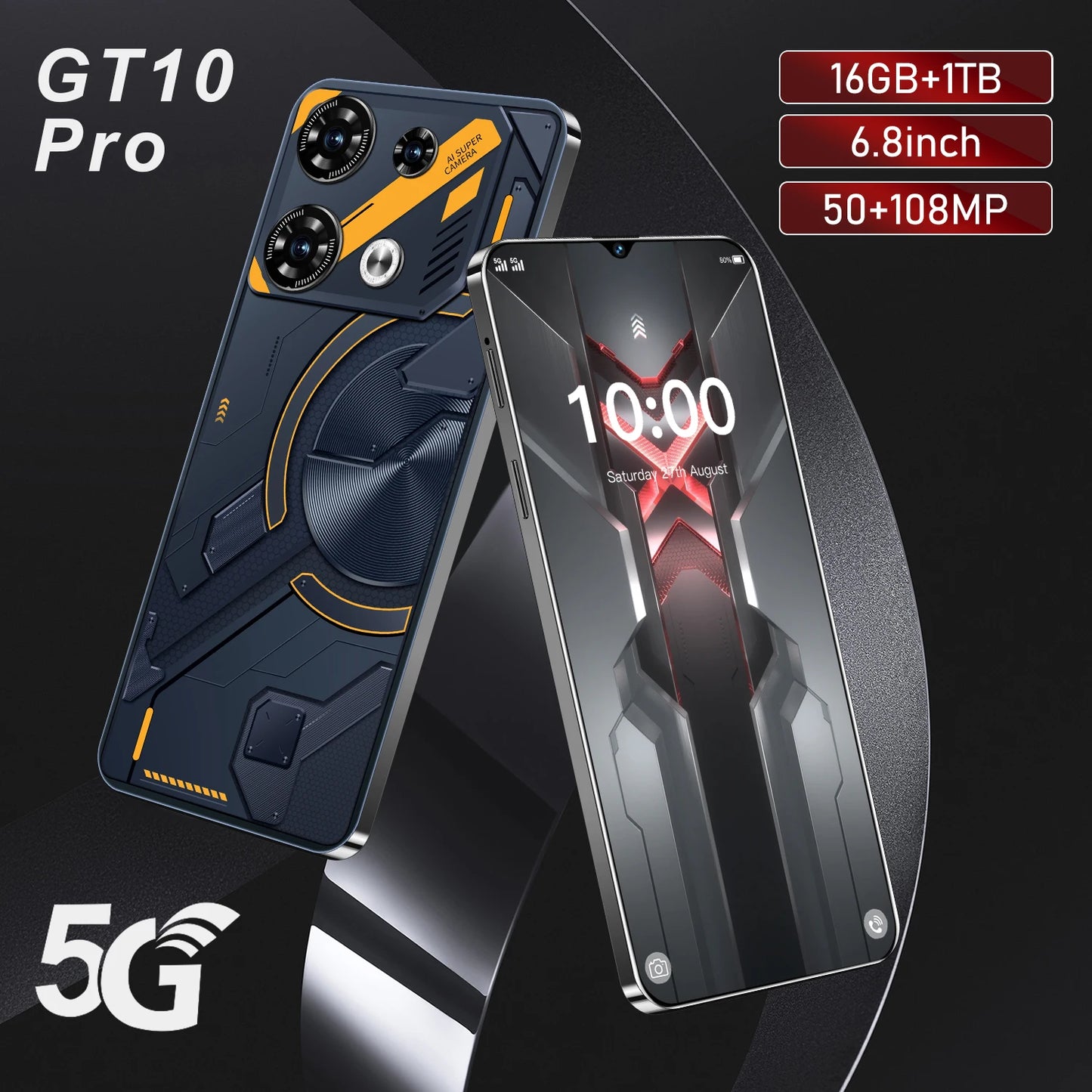 2025 Original GT10pro 5G Smartphone 16GB+1TB 6.8 Inch 13.0 Android Mobile Phones Unlocked Dual Card English French Spanish HD