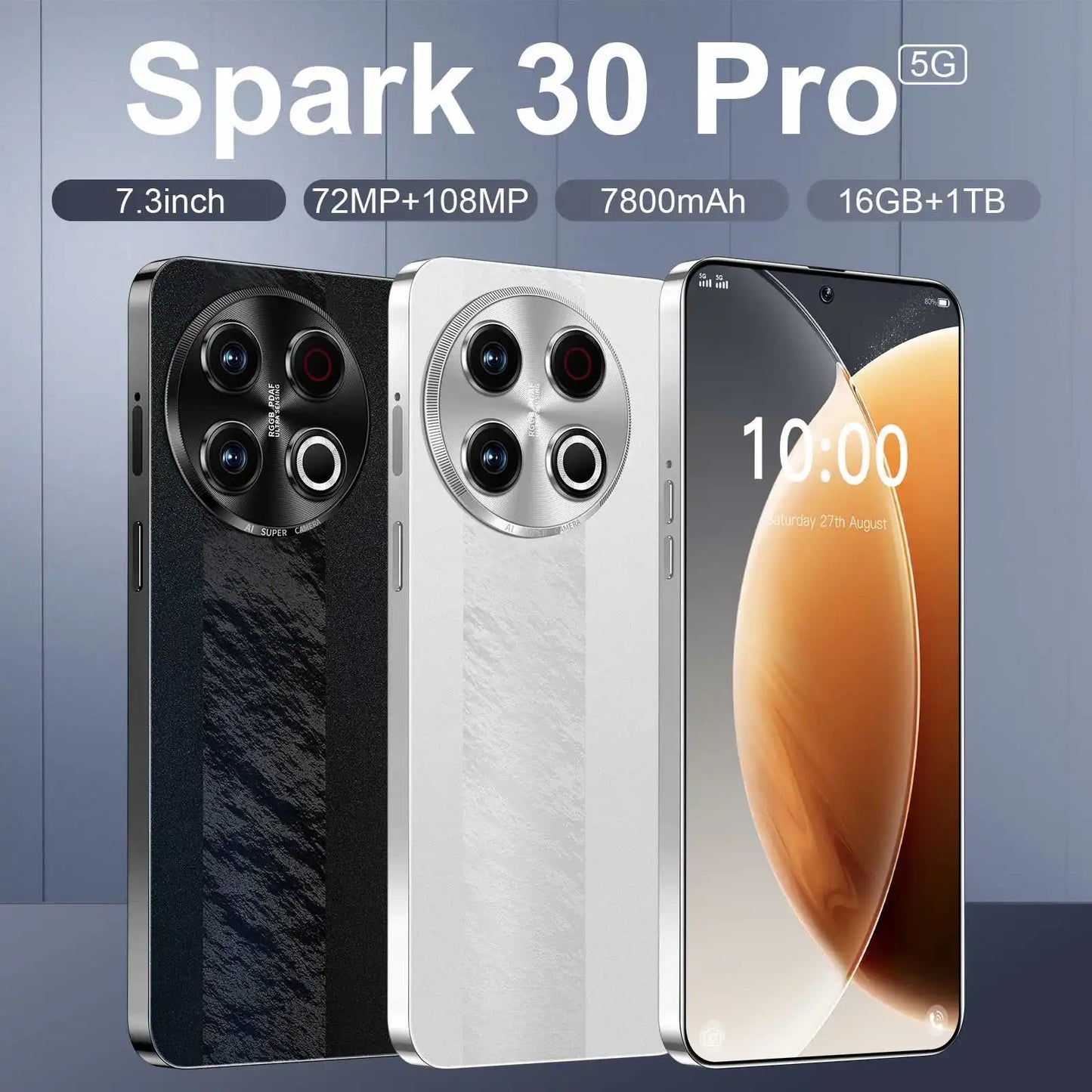 R C53 Spark 30 Refurbished 5G Android 14 Smartphone 108MP Camera HD Display Dual SIM Quick Charge French/Spanish/English