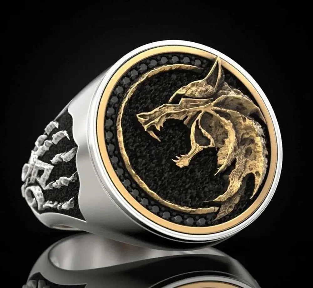 Foydjew New Wizard Hunter Wolf Claw Rings European American Viking Warrior Retro Stainless Steel Two-color Gold Men's Ring