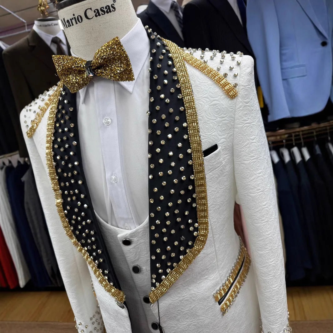 Men's 3-Piece Wedding Dress Set Hand-Sewn Cross-Border Fashion New Suit with Flat Front Zipper Fly Closure Worsted Fabric Adults