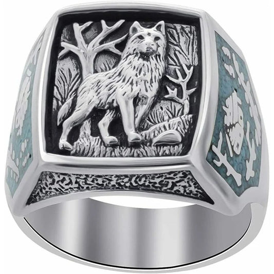 Men's Southwestern Style Wolf Silver Ring Jewelry Gift Size 6-10