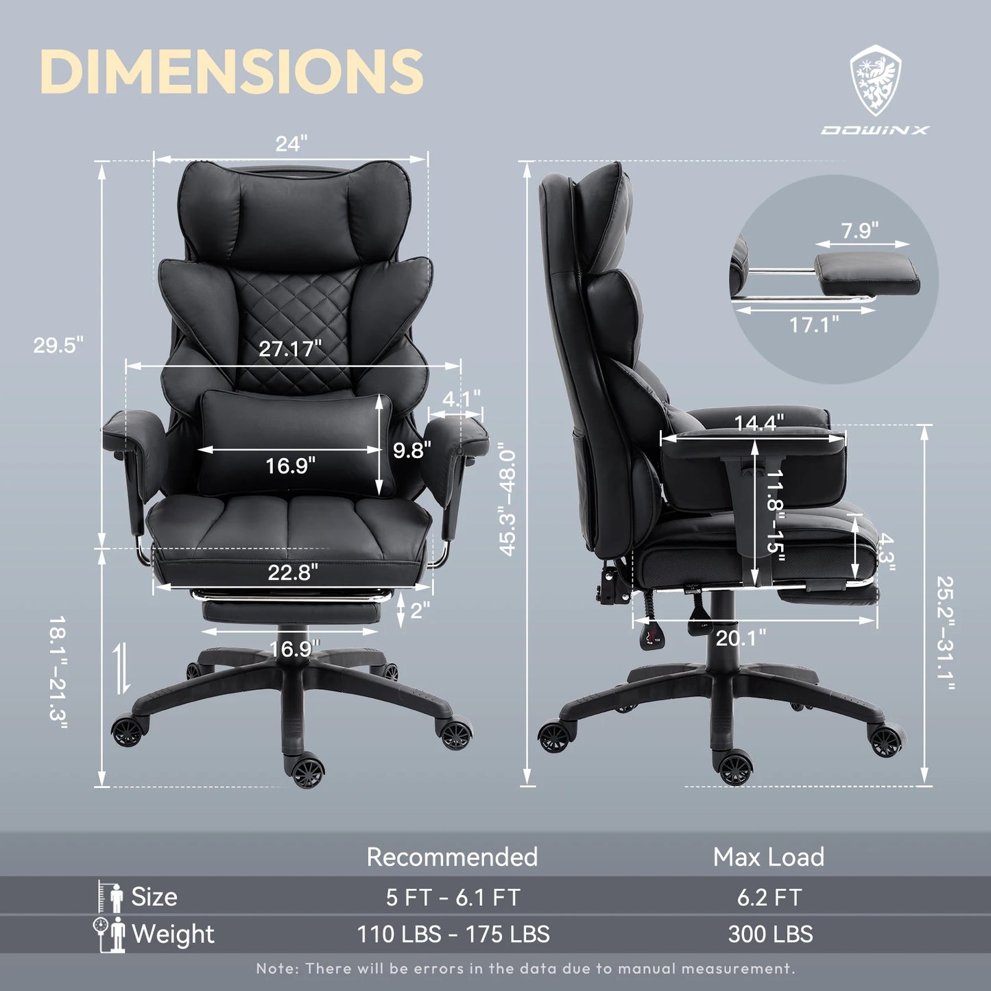 Dowinx Big and Tall Office Chair with Pocket Spring Cushion and Lumbar Support,High Back Computer Gaming Chair with Armrests