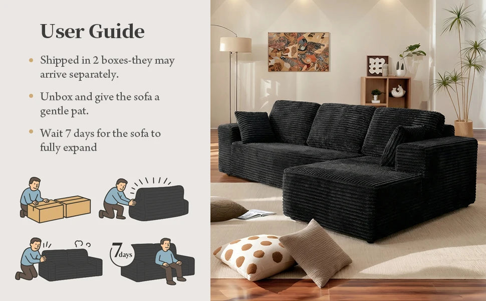 Oversized L Shaped Couch With Chaise, Minimalist Compressed Boneless Couch No Assembly Required, Modular Cloud Sectional Sofa Fo