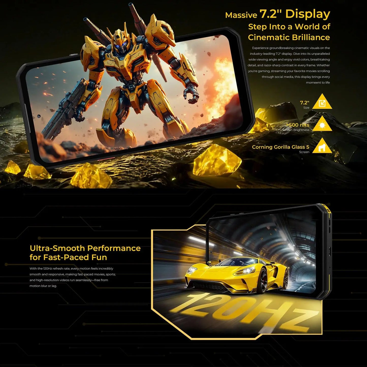 Oukitel WP60 Rugged Phone 12GB/16GB+512GB Night Vision 108MP Camera 7.2'' Android 15 Dimensity 7025 10000mAh NFC 5G Smartphone