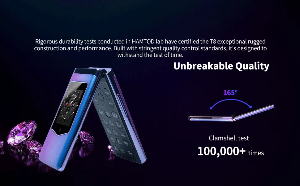 HAMTOD T8 Flip Phone 2.8 inch Inner Screen 128MB ROM+ 48MB RAM 1500mAh Battery 0.3MP Rear Camera 4G VoLTE Cellphone