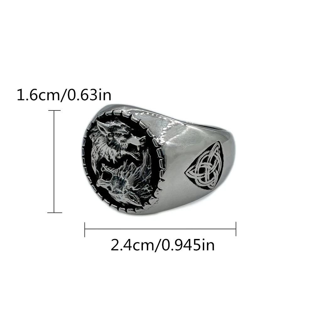 Golden Silver Viking Solid Wolfs Ring 316L Stainless Steel Jewelry Biker Punk Celtic Knot Ring Size 7-13