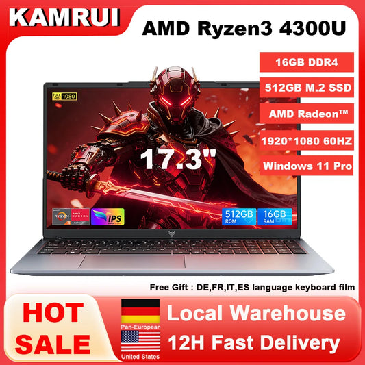 17.3" Alpha Wolf Everyday Laptop | AMD Ryzen 3 4300U | 16GB DDR4 | 512GB SSD | Windows 11 Pro | Wi-Fi 5