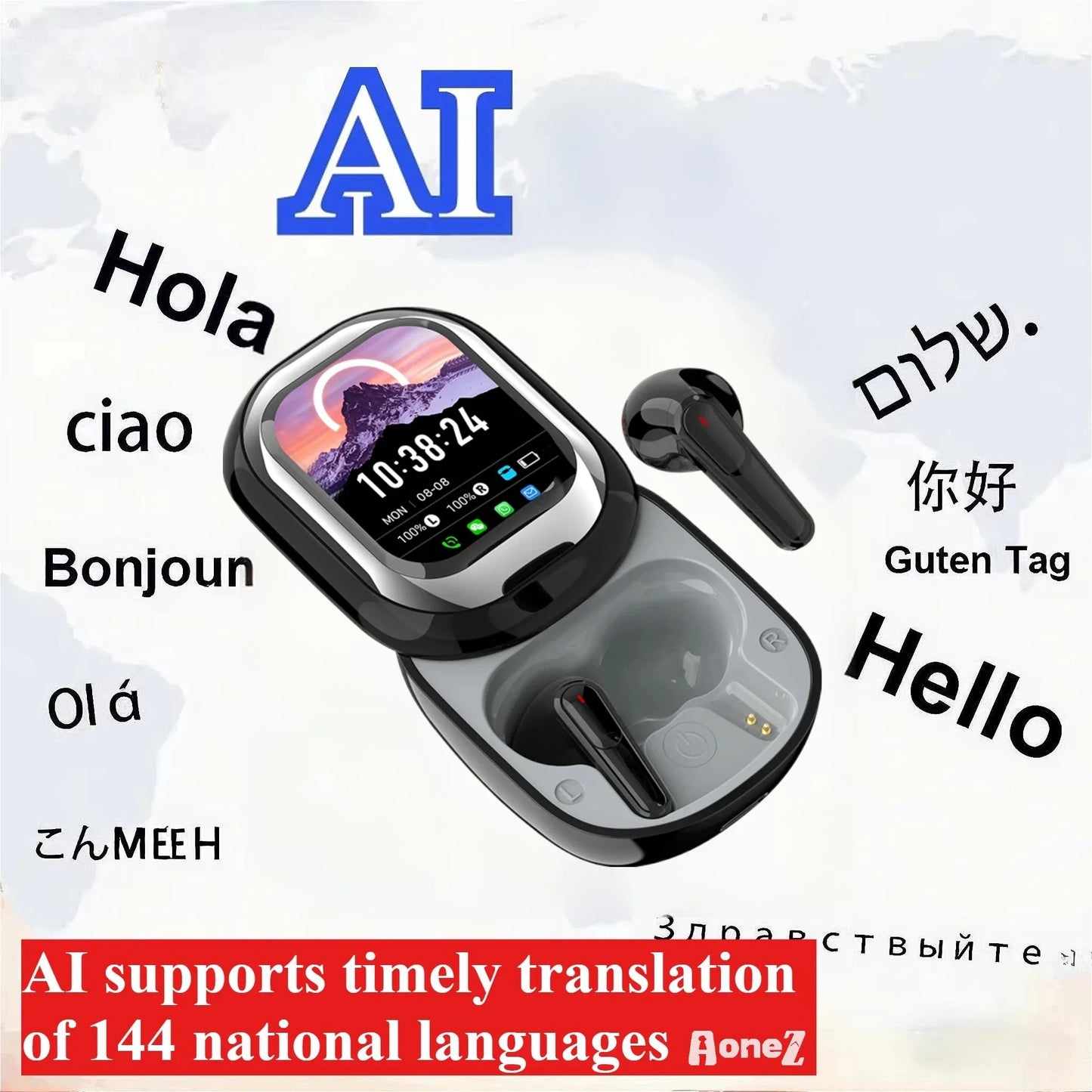 AI Translation Headphones 144 Languages Real Time Translator 50H Playtime LED Full Color Touch Screen ENC Noise Cancelling Mic