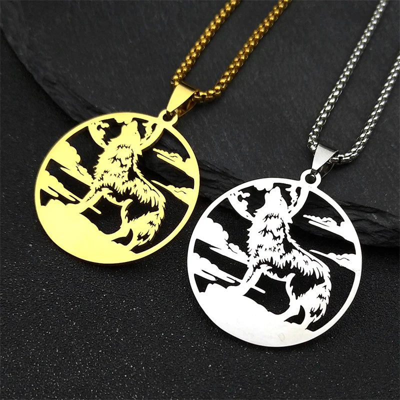 Roar Wolf Crowd Pendant Necklace For Women Men Stainless Steel Gold Silver Color Sky Animal Lover Man Chain Jewelry Gifts