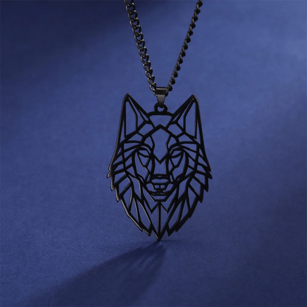 My shape Stainless Steel Wolf Head Necklace for Men Women Hollow Wolf  Animal Necklace Punk Jewelry Male Boys Valentine's Day