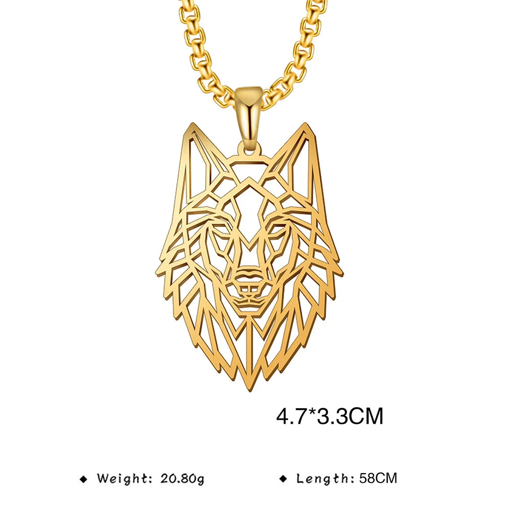 My shape Stainless Steel Wolf Head Necklace for Men Women Hollow Wolf  Animal Necklace Punk Jewelry Male Boys Valentine's Day