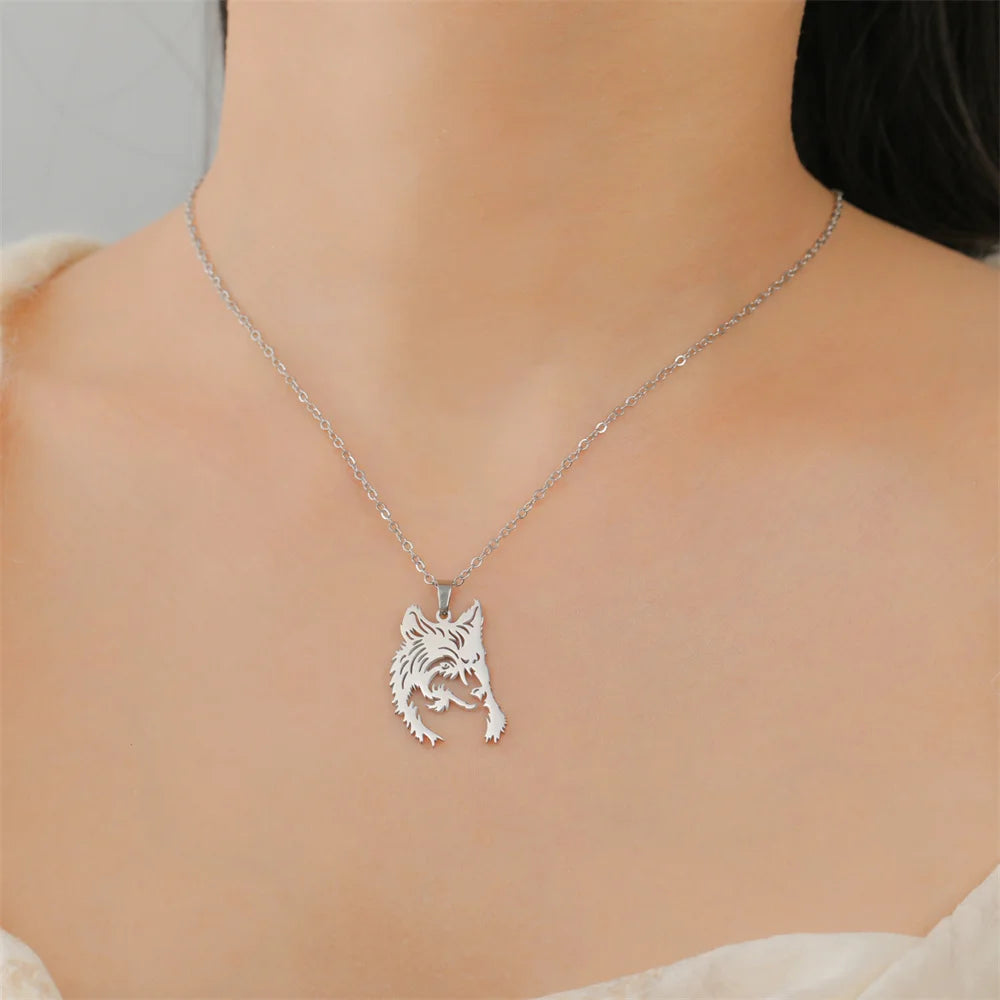 My shape Stainless Steel Wolf Head Necklace for Men Women Hollow Wolf  Animal Necklace Punk Jewelry Male Boys Valentine's Day