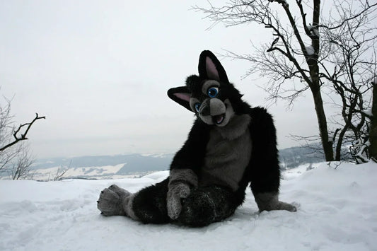 Christmas Long Fur Furry Grey Black Husky Dog Wolf Fox Fursuit Mascot Costume Adult Cartoon Character Suit Real Play Trade Show