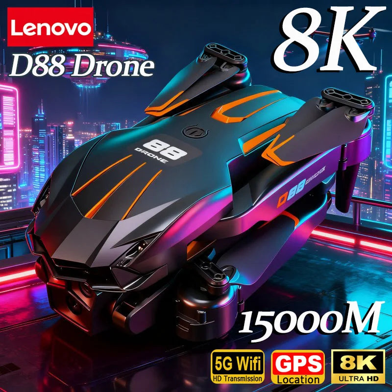 Lenovo D88 Drone 8K HD Dual Camera Professional Aerial Photography Optical Flow Hovering Gesture Shooting Folding Brushless UAV