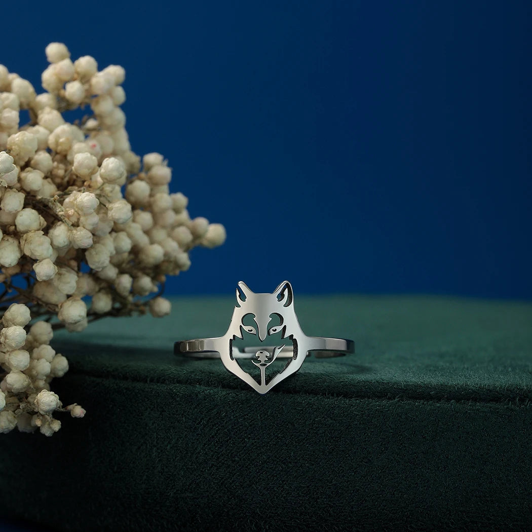 Stainless Steel Men Punk Wolf Head Rings for Women Unisex Open Adjustable Jewelry Male Finger Rings Hip Hop Trendy Gifts